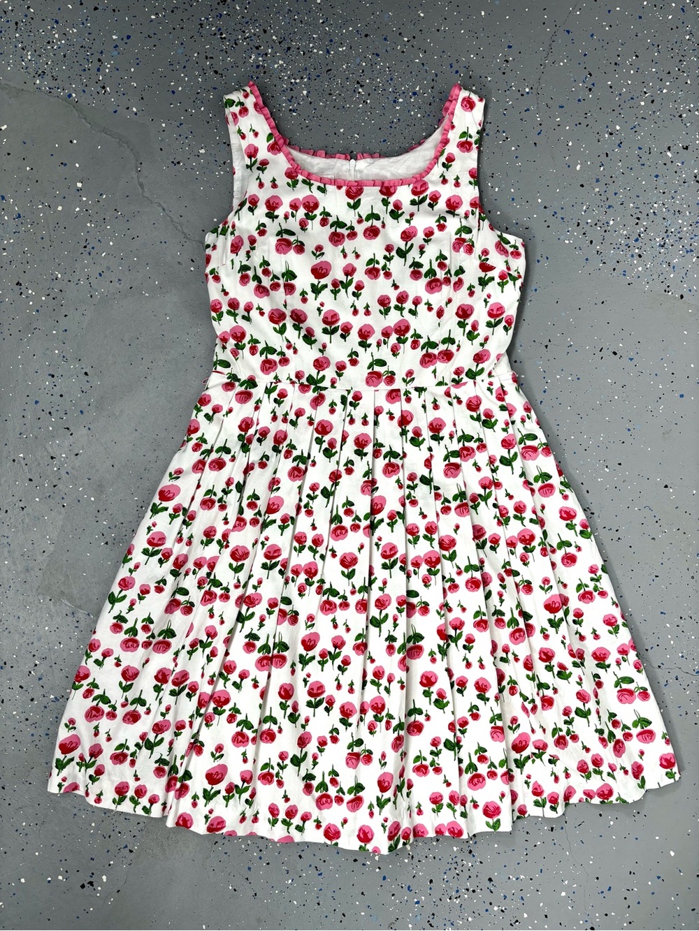Vintage 90s Pink Rose Floral Fit Flare Day Dress Cotton Ruffle Trim Tradwife 14 - Picture 11 of 14
